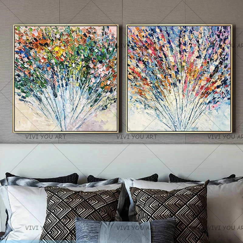 Ручная работа нож красочный цветок картина маслом на холсте большие 3D картины