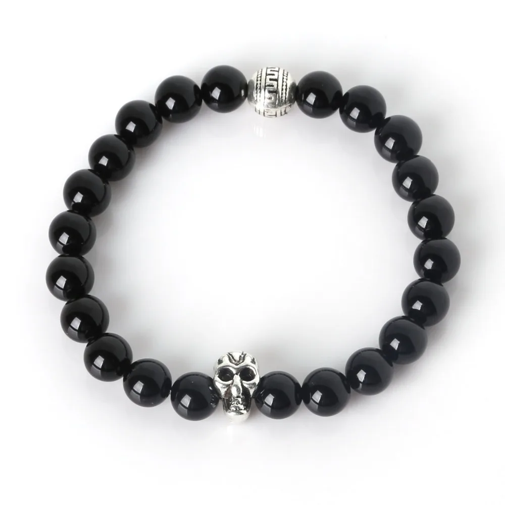 Высокое качество 8 мм тигровый глаз череп из природного камня бусины браслеты