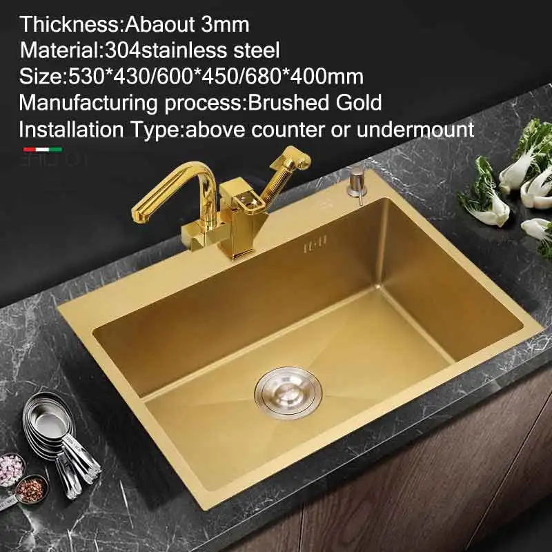 3 мм толщина нержавеющей стали золотые кухонные раковины Двойная чаша над