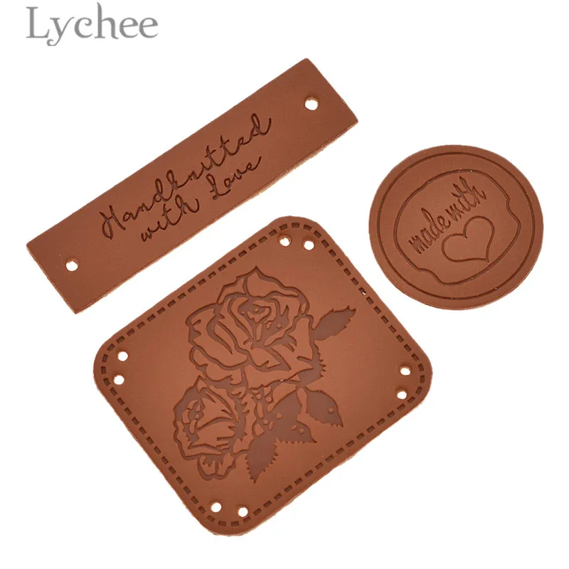 Этикетки Lychee из искусственной кожи ручной работы 50 шт. круглые прямоугольные