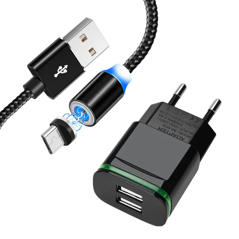EU charger and cable Redmi 7 7A 6a 4X быстрое зарядное устройство светодиодный магнитный Micro-USB кабель для зарядного устройства для samsung galaxy J4 J6 J8 A6 A7 Honor 8x 7x 8c 8a 7a - Тип штекера: EU charger and cable