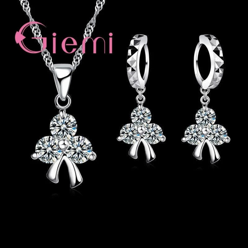 

Mysterious Fancy Sparkling Crystal 925 Sterling Silver Necklace Earring Jewelry Set Women Christmas Anniversary Party Gif