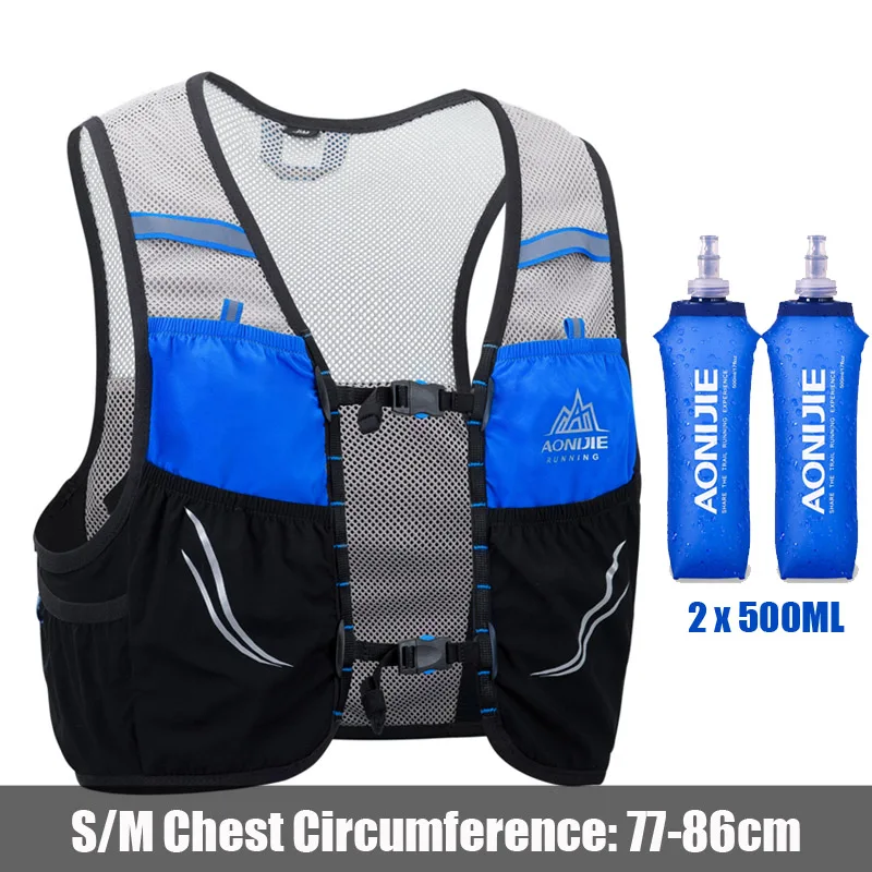 Black SM 2x500ML AONIJIE мужской женский рюкзак для бега 2,5 л легкий поход Гонки Велоспорт водоотталкивающий для марафонов жилет рюкзак дополнительная бутылка - Цвет: Black SM 2x500ML