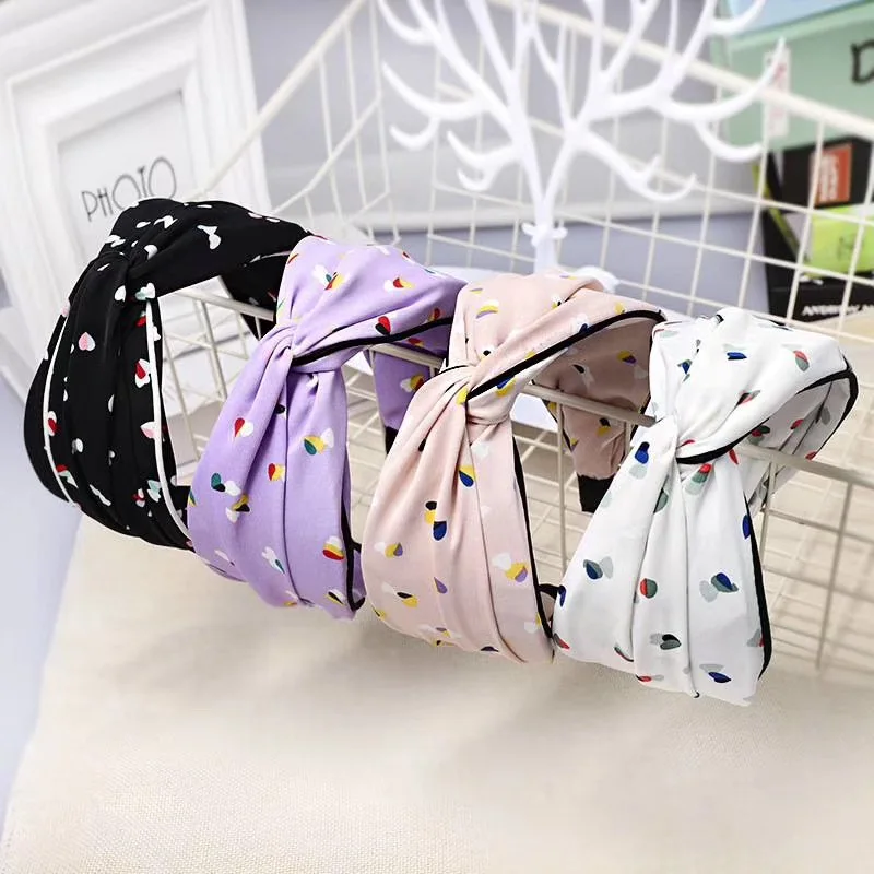 2019 Fashion New Women Print Hairband Headband Hair Hoop Wide Dot Cloth Bands Bezel Accessories |