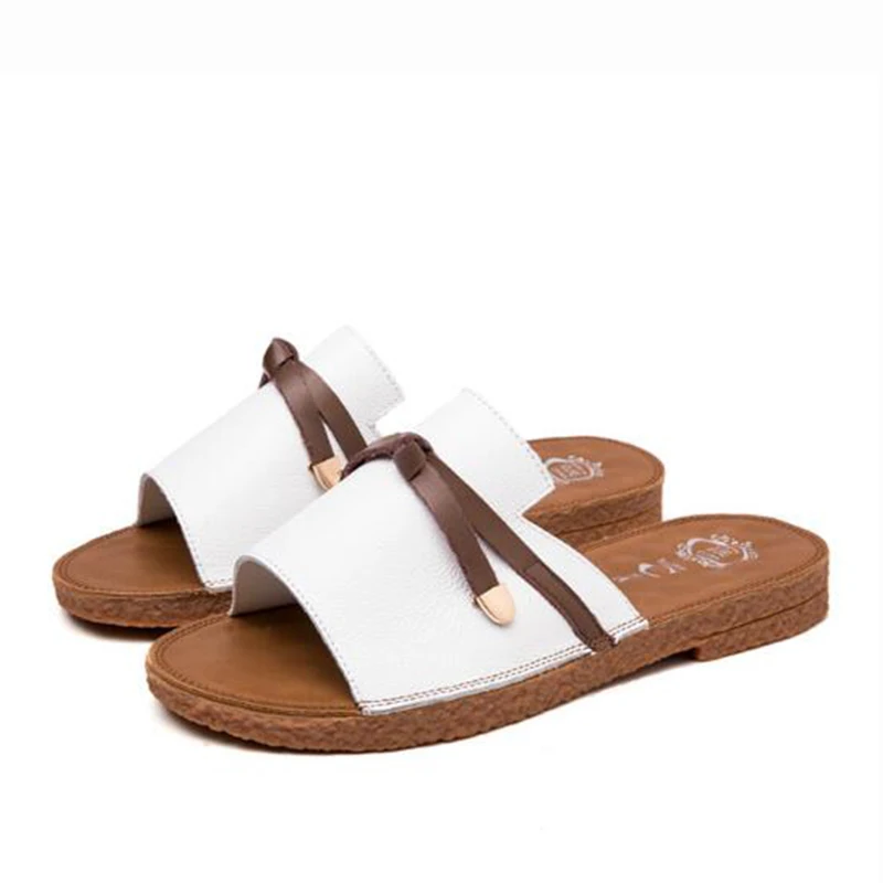 2019 новые летние женские тапочки удобная кожаная повседневная женская обувь для