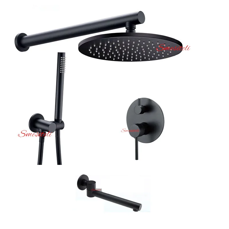 Matte Black Smesiteli 5 год Гарантия латунь матовый черный Ванная комната настенное крепление 3-Функция с отметкой уровня воды Системы 8-дюймовый дождь смеситель для душа - Цвет: Matte Black