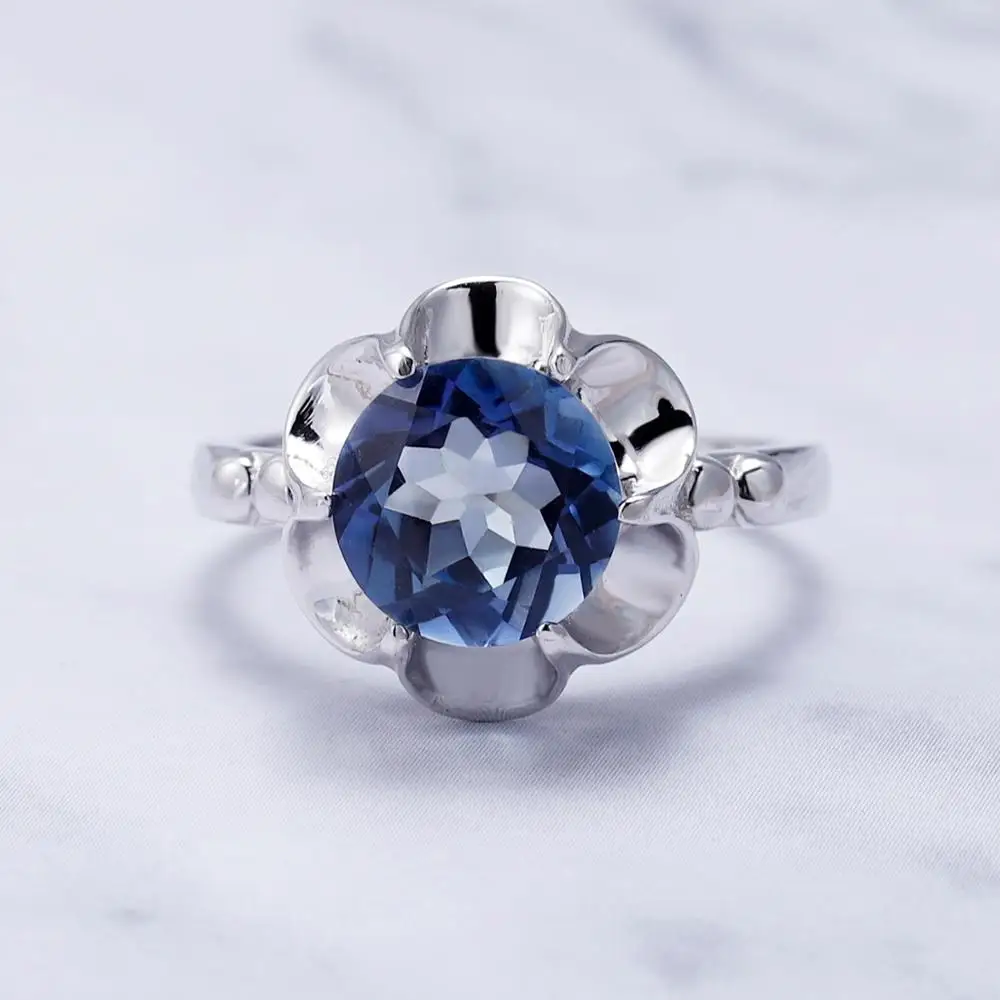 Драгоценный камень балет 2.74Ct натуральный Iolite синий мистик кварц цветок кольцо