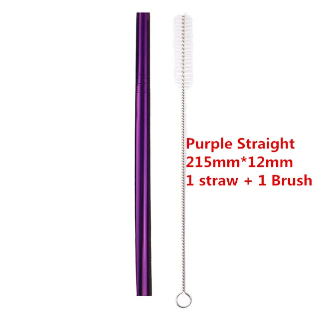 Purple 12mm Многоразовый металлический соломы Нержавеющая сталь крепкий изогнутые прямые соломинка для напитков силиконовый чехол с щетка для очистки бар вечерние аксессуары - Цвет: Purple 12mm