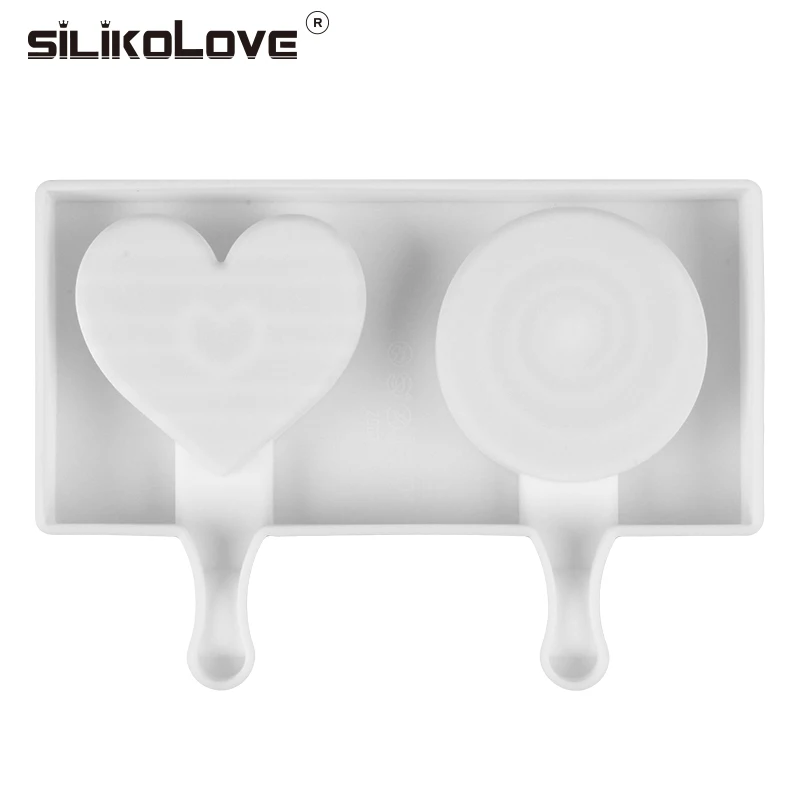 SILIKOLOVE 2 полости DIY форма любви и круглая силиконовая форма для изготовления мороженого Форма для мороженого замороженного с палочками пищевой FDA/CIQ