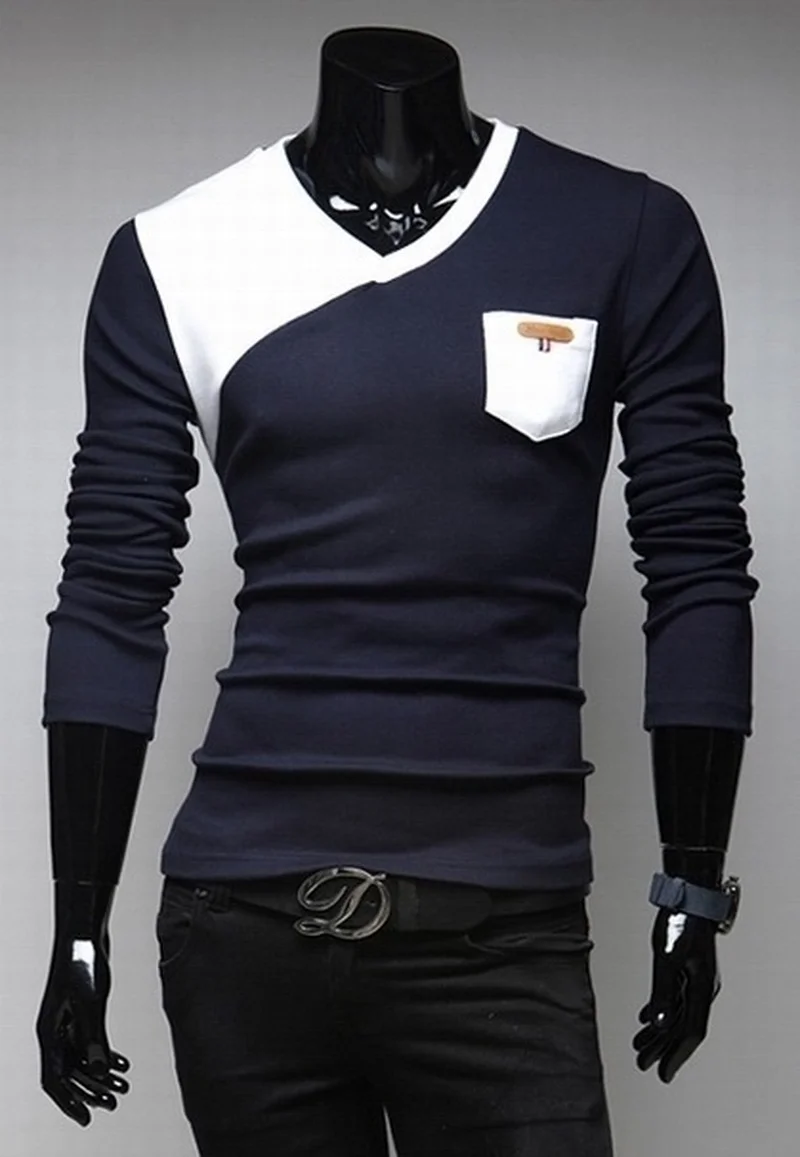 Мужская футболка с длинным рукавом Zogaa повседневная хлопковая в стиле пэчворк