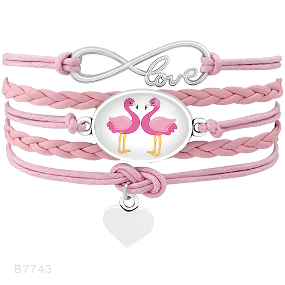 Лидер продаж; Прямая поставка; бесконечность; любовь; Фламинго; сердце; очаровательные; для влюбленных; для девочек; свадьба; помолвка; кожаные ювелирные изделия; браслеты для женщин - Окраска металла: B7743
