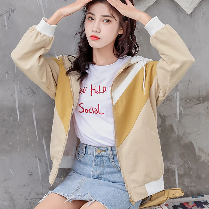Женские толстовки контрастного цвета жакеты оверсайз весна осень Свободное