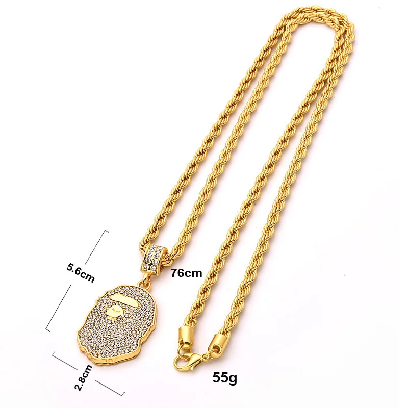 Fashonable Популярные Логотип bling Сплав ape глава кулон в стиле хип хоп цепочки и ожерелья плотный алмаз Подлинная
