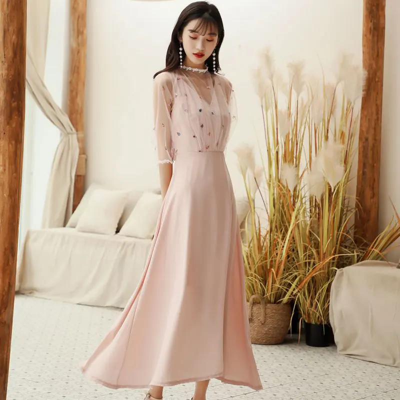 Новинка 2019 летняя женская одежда французское ретро платье с вышивкой Сетчатое