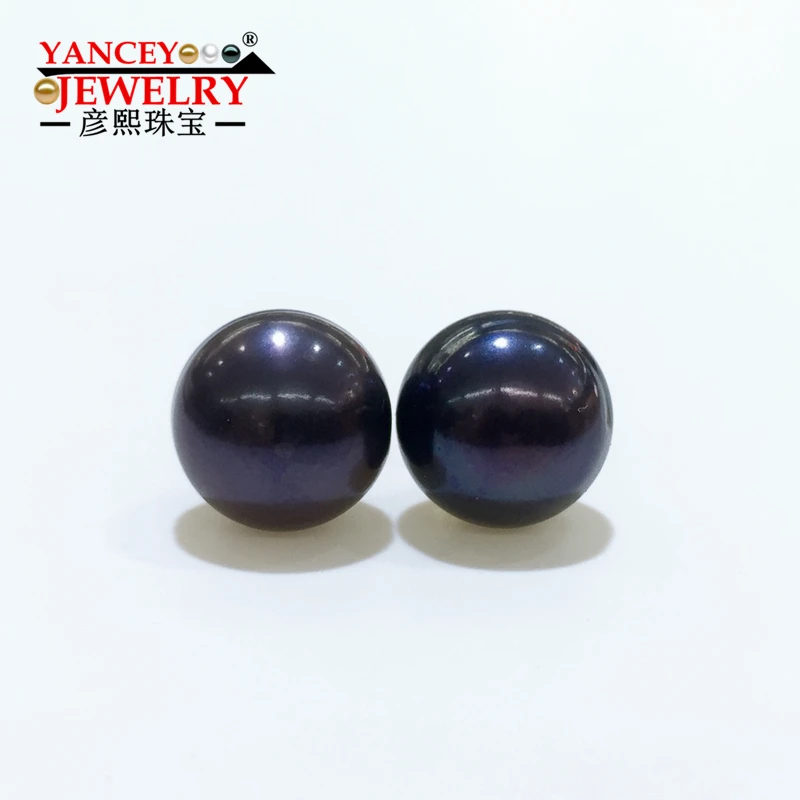 Женские серьги гвоздики с натуральным пресноводным жемчугом черные 9k золото