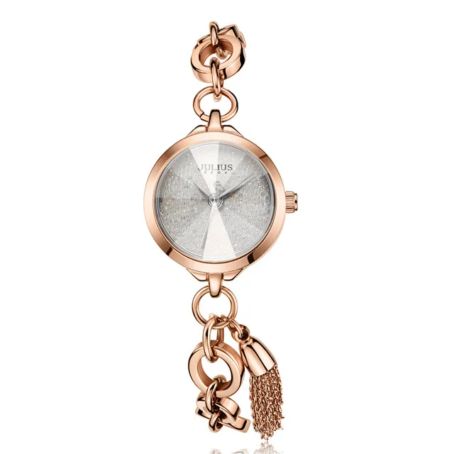 Rose Gold White Мини Модные кисточкой женские часы Япония Кварцевые маленькие часы браслет резка стекло день рождения девушки Рождественский подарок Julius - Цвет: Rose Gold White