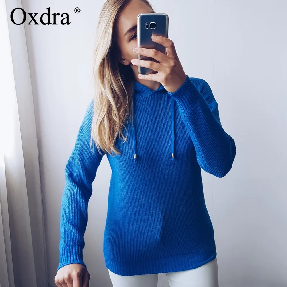 Oxdra 2018 осень зима модный женский пуловер чистый цвет вязаные свитера