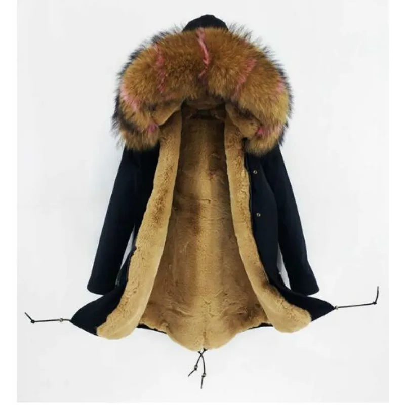 Женское пальто с капюшоном и воротником из меха енота Длинная зимняя парка