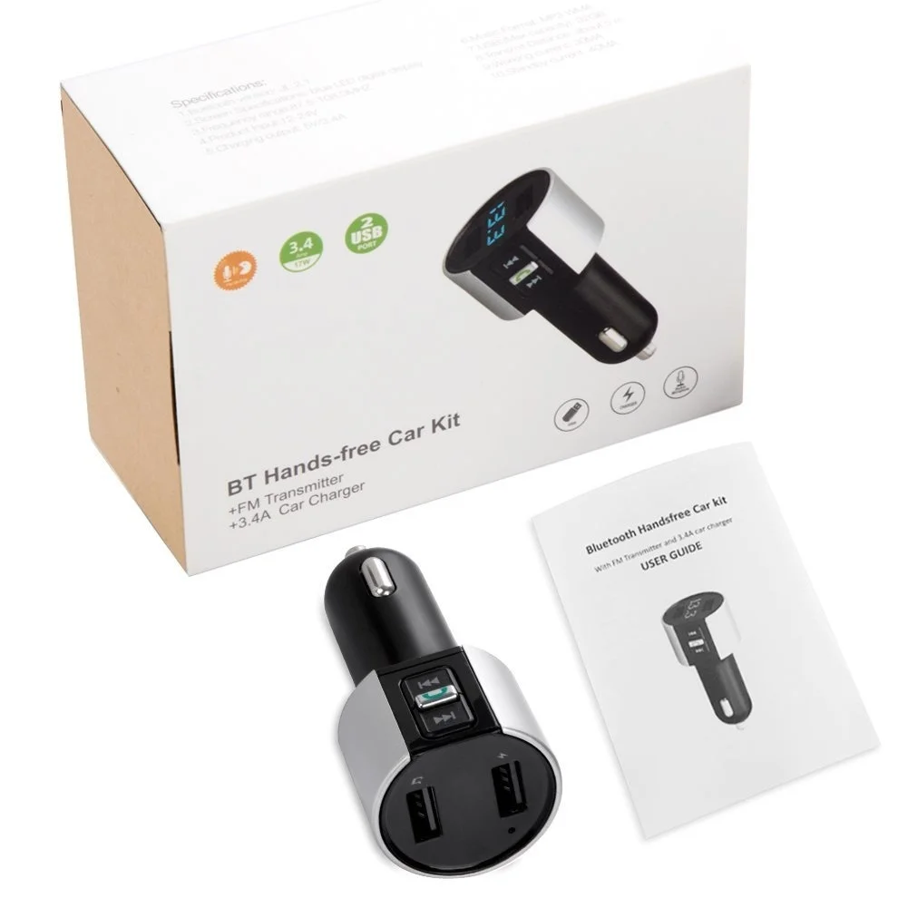 40-10103 SRUIK Fm Transmitter Bluetooth Car Mp3 Player Dual USB Wireless Handsfree Texture Radio Transmitter 3.4A Charger Car Modulator - Название цвета: 40-10103