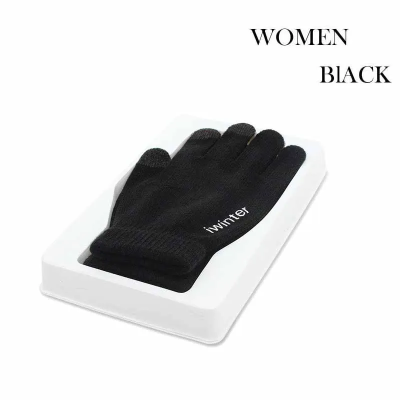 WOMEN BLACK Зимние теплые перчатки, вязаные перчатки для сенсорного экрана, Нескользящие перчатки для вождения, шерстяные jxj-128 - Цвет: WOMEN BLACK