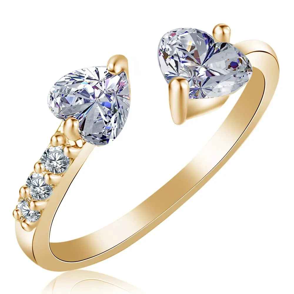 

Beiver Open Ring Double Heart CZ Stones Cuff Ring Wedding Brand Anel Finger Ring in Yellow Gold/Rose Gold /Silver Color Ring