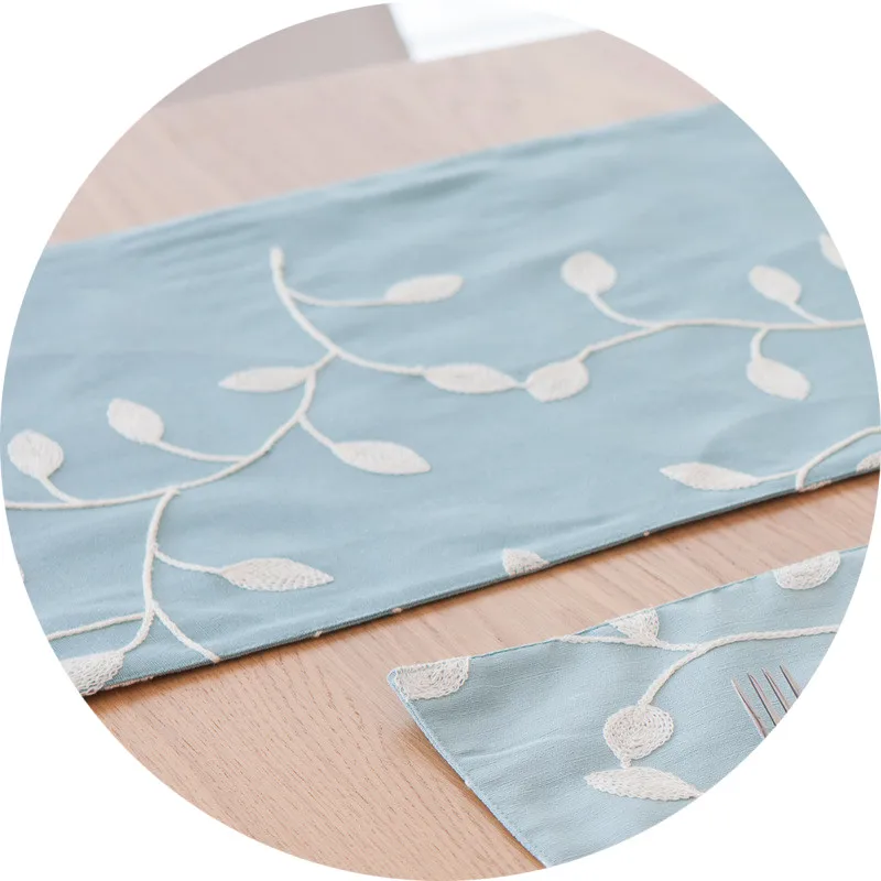 Бесплатная доставка синие скатерти с вышивкой в виде листьев винограда из хлопка