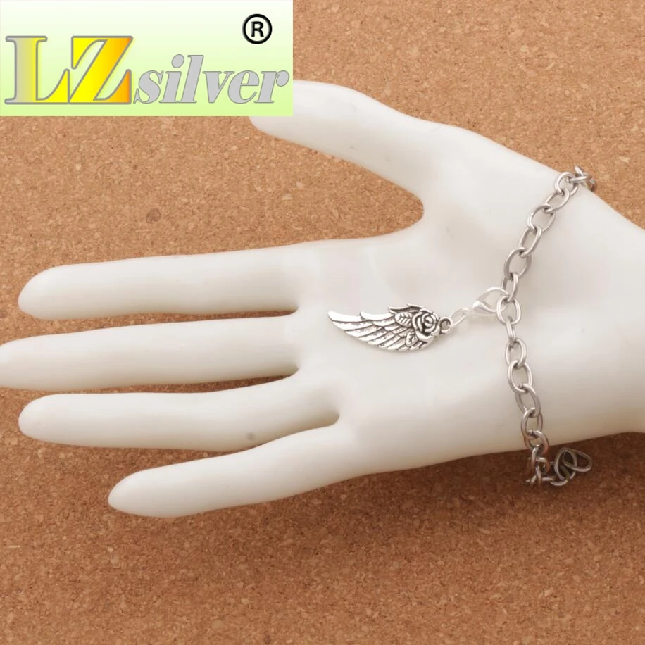 

Clip-on "Angel Wing w/ Rose" Lobster Claw Clasp Charm Beads Jewelry DIY C1625 12pcs 44.6x10.9mm Zinc Alloy