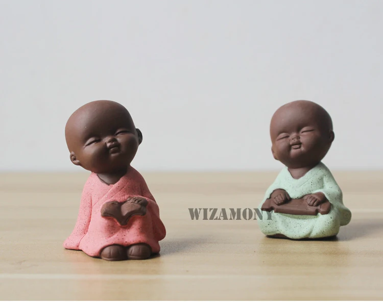 WIZAMONY 1 комплект! Горячая мини сырой керамики маленький монах чай домашнее животное китайский стиль буддизм домашний деко креативный узор