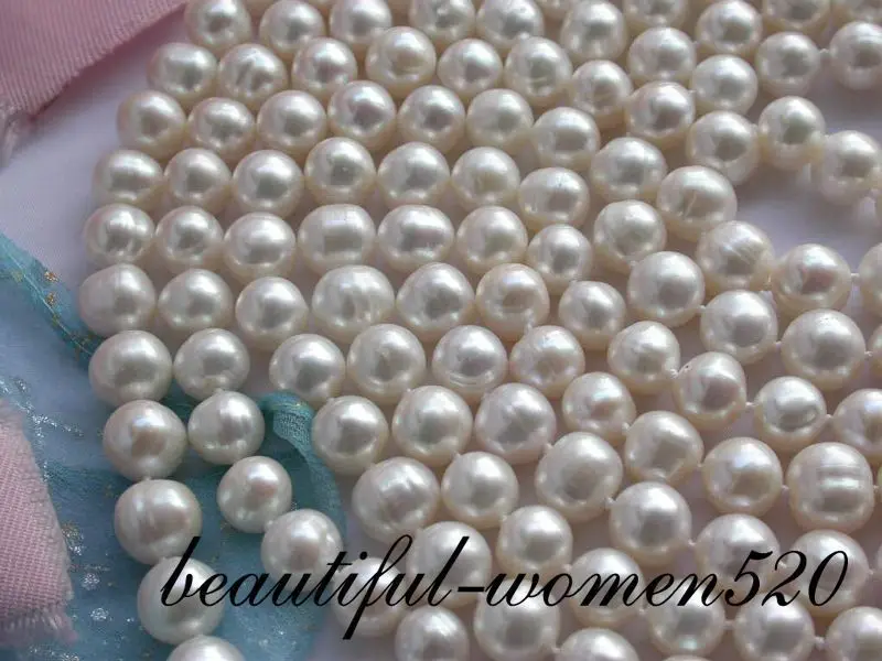 

Z2012 beautiful 100" 9mm round white freshwater pearl necklace