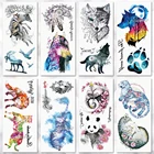 Переводная вода акварельный Волк Олень панда лиса временная татуировка стикер животные шаблон боди-арт Водонепроницаемая поддельная флэш-Татуировка