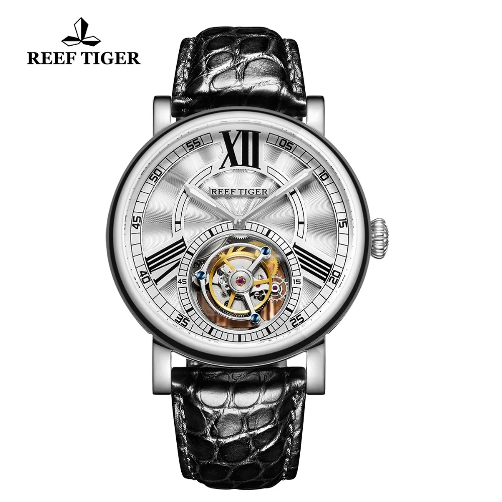 Риф Тигр/RT Топ бренд Роскошные мужские часы сталь Tourbllon часы автоматический ремешок из кожи аллигатора водонепроницаемые часы RGA1999