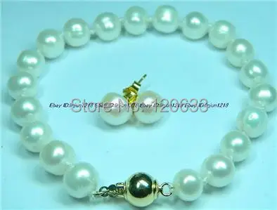 Пряжка белый морской культивированный жемчуг Akoya браслеты 7 5 ''серьги оптовая