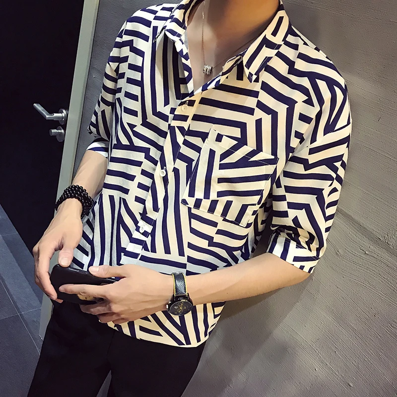 Футболка с коротким рукавом принтом Мужские рубашки Slim Fit Повседневное фантазии