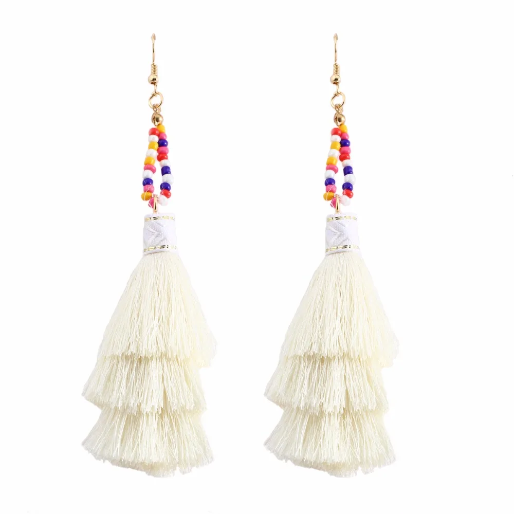 Multiple Colors Fashion Tassel Drop Earrings Pendant Long Statement Dangle Beads Vintage Ear Women Jewelry ES3252 | Украшения и