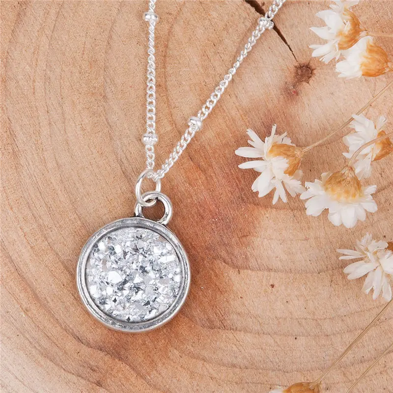 DoreenBeads Лето Ручной Работы Druzy Drusy Смола Кабошон Круглый Ожерелье Новая Мода Богемия Женщины Ювелирные Изделия бижутерия - Окраска металла: silver