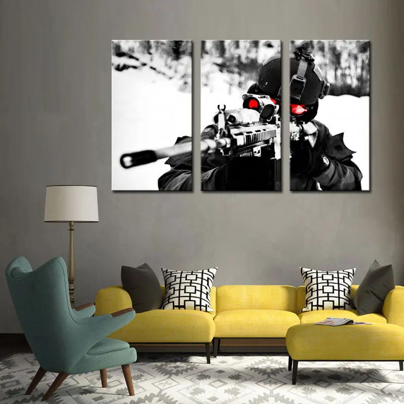 3 предмета настенная живопись Снайпер цель военные фотографий печать на холсте в
