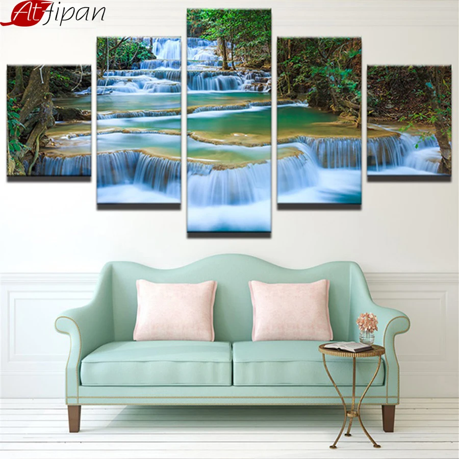 

AtFipan Abstract Canvas Painting Wall Art Poster Wall Picture 5 Panels Beautiful Waterfall Art Printed On Canvas Modular Picture