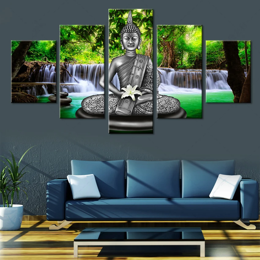 

OKHOTCN 5 Piece Abstract Paintings Wall Artworks Kitchen Framed Buddha Prints Canvas Pictures for the Living Room Decoration