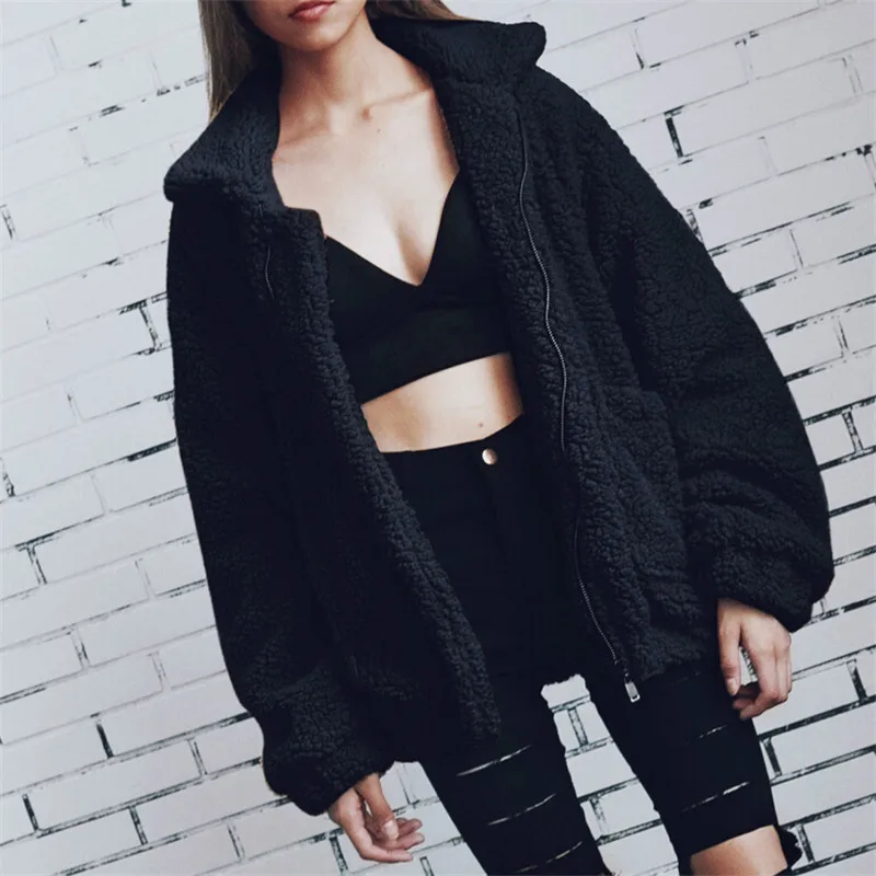 

Women's Autumn Spring Winter Jacket Ladies Long Sleeve Oversized Loose Fleece Jacket Cardigan Outwear Black Khaki Red Coats