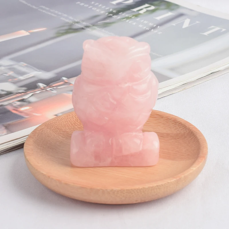 

1.5 inch Natural rose quartz owl Figurines Mini Animals Craft Carved Statue for kids Home Decoration mineral Healing crystals