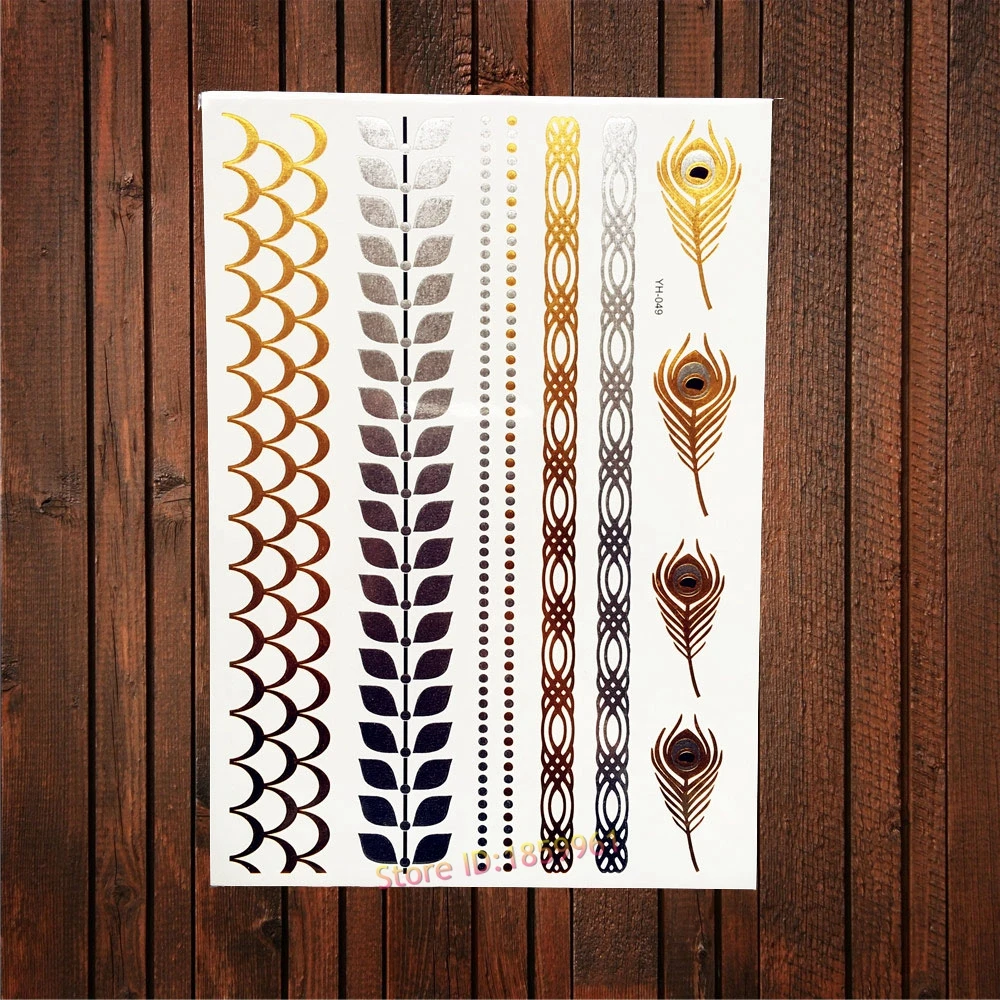 

1 шт. сексуальные здоровые хна Серебряный лист браслет цепи дизайн Золотая Татуировка паста женщины тело рукава татуировки наклейки для укр...