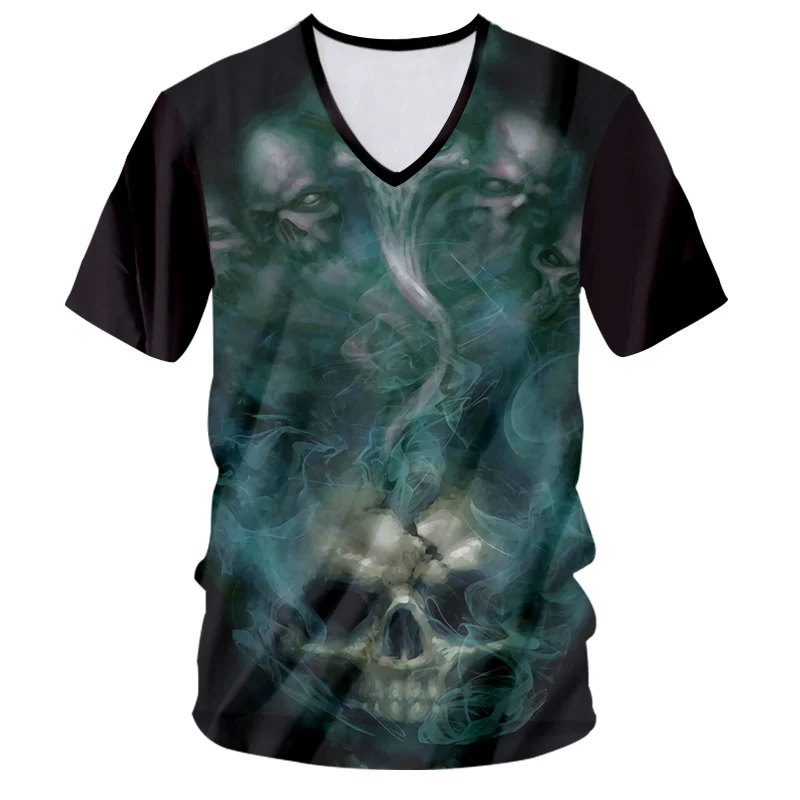 UJWI Мужская футболка с крутым цифровым принтом футболки металлическим черепом