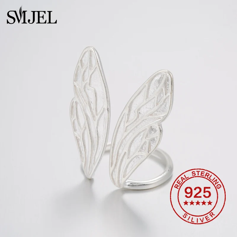 SMJEL Серебро 925 пробы кольца с изменяемыми размерами Ангел кольца Крылья модные корейские кольца для женщин вечерние кольцо регулируемые