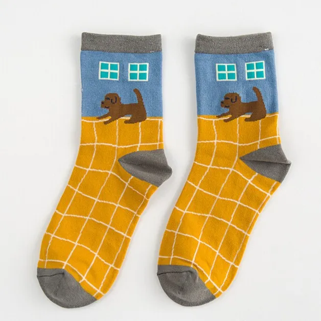 Модные Плетеные носки с изображением дома 5 пара/лот Корейская домашняя серия