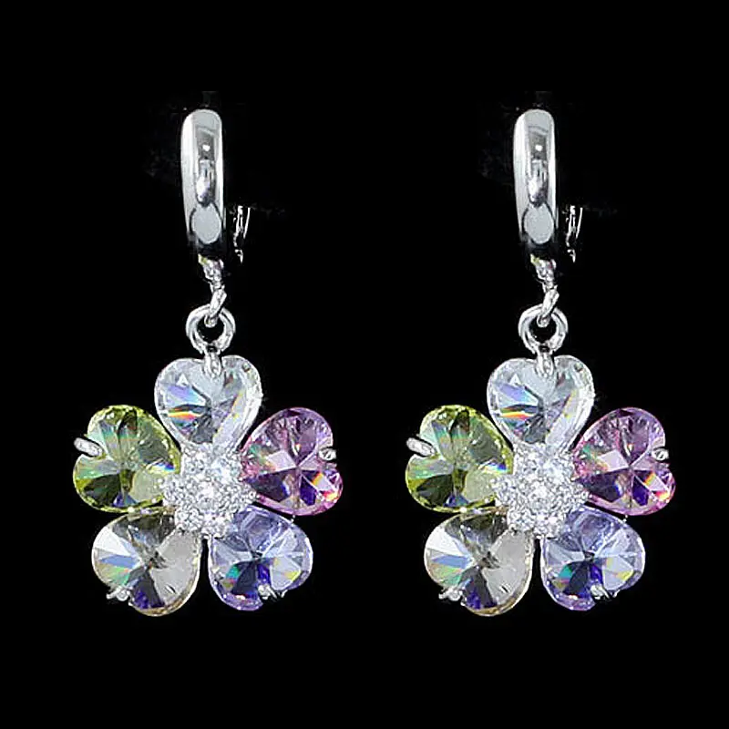 Серьги подвески с павлиньими звездами прозрачный белый розовый разноцветный