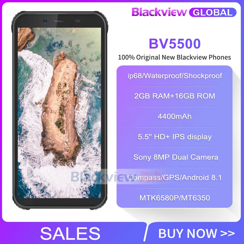 Blackview BV5500 IP68 Водонепроницаемый прочный смартфон 2 ГБ + 16 Гб 5 &quot18:9 Экран 4400 мАч Android