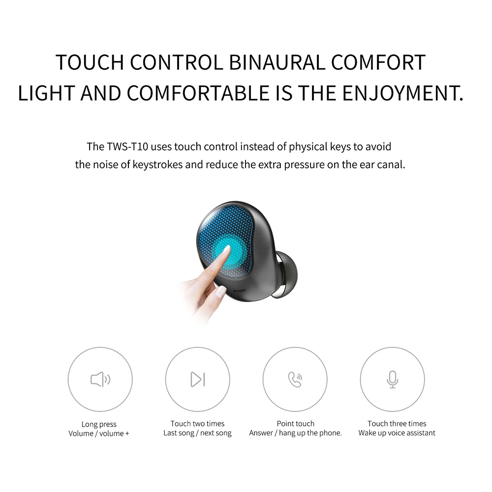 Наушники-вкладыши TWS с V5.0 Bluetooth наушники Беспроводной наушники глубокий бас стерео звук Шум снижение с зарядным устройством для iPhone Sanmsun