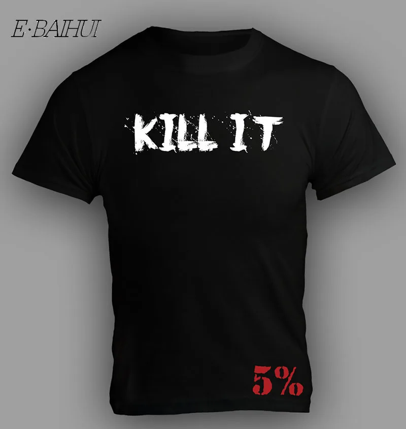 E-BAIHUI Для мужчин спортивная Плотная хлопковая Футболка Kill IT свитшот+ 5% рисунок на задней стороне футболки Для мужчин модные футбол украшение на бал Для мужчин футболка TS058 - Цвет: black