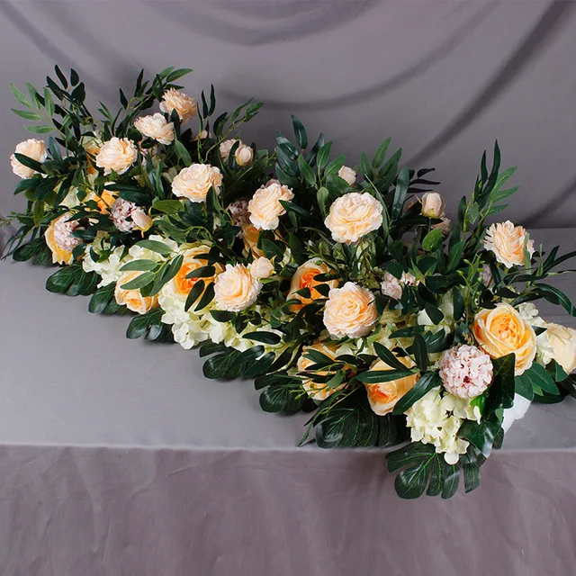 50/100 см DIY свадебный цветок стены композиция поставки шелковые пионы Искусственный цветок розы ряд Декор Свадьба Утюг Арки Фон - Цвет: Champagne C