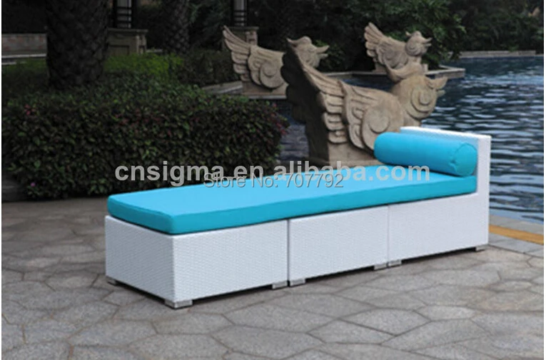 2014 Горячая Распродажа белый открытый сад ротанговый шезлонг кровать с синей